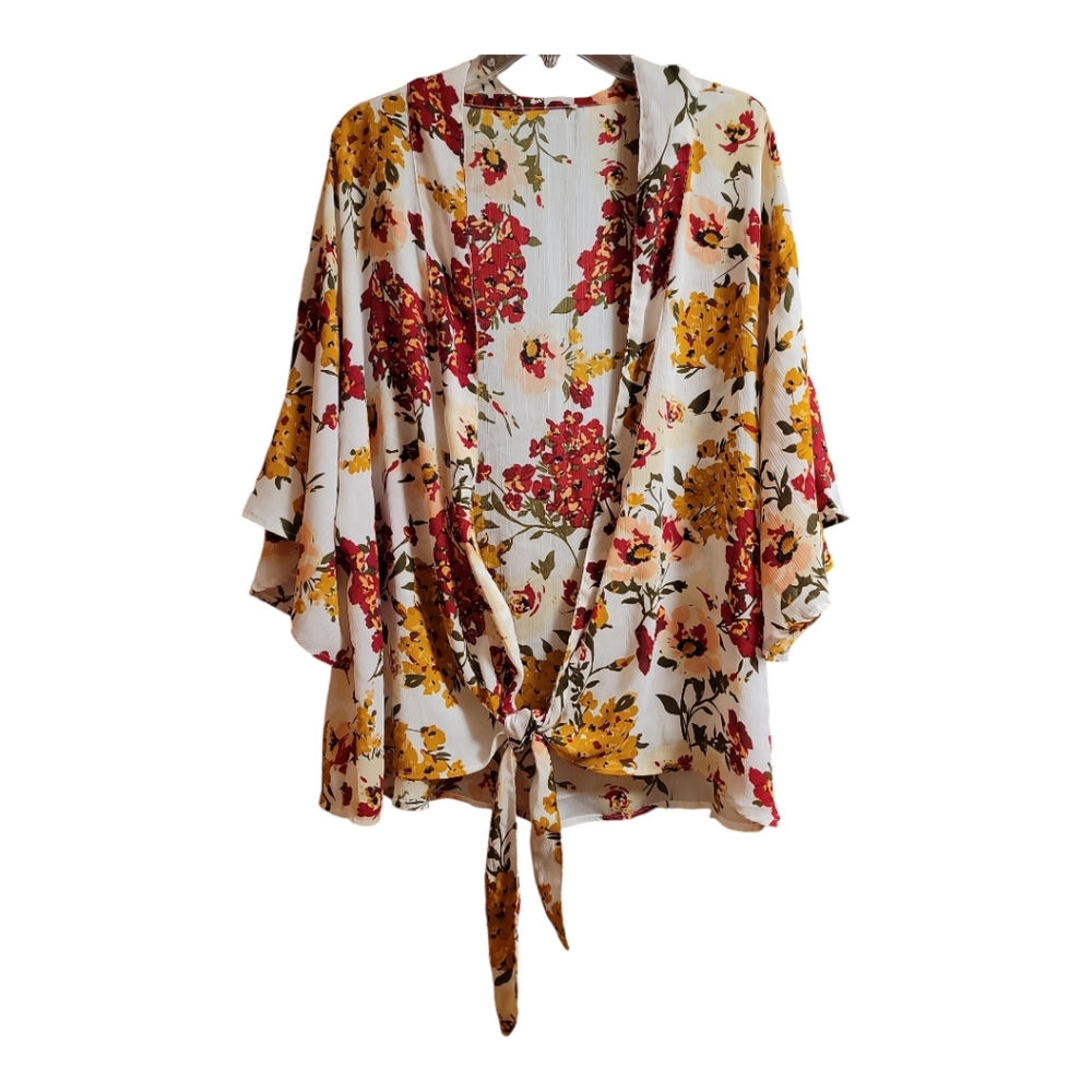 None cardigan floral plisse polyester fabric 1X/2X  boho cottagecore